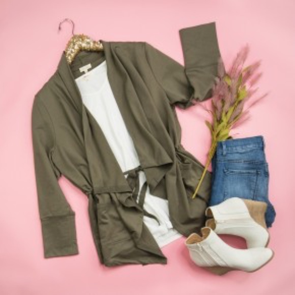 Olive Drawstring Cardigan